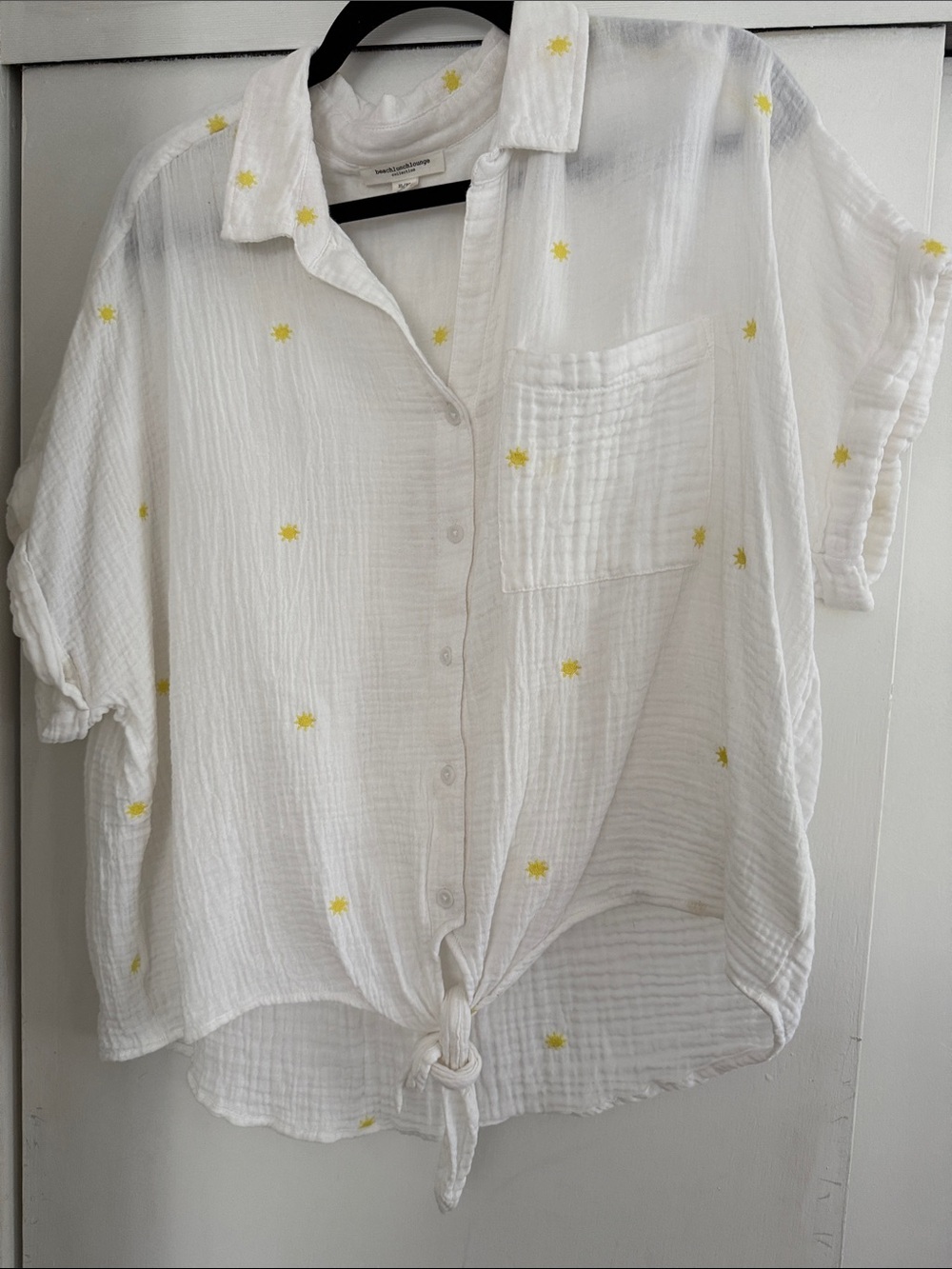 Beachlunchlounge Rosie Embroidered Tie Front Short Sleeve Button Up Shirt